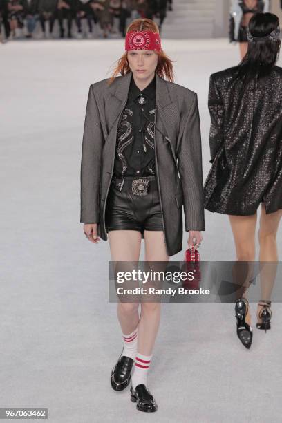 Model walks the runway during the Alexander Wang Resort Runway show June 2018 New York Fashion Week on June 3, 2018 in New York City.