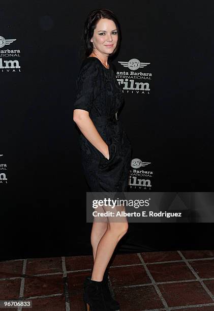 Actress Jacinda Barrett arrives at the Santa Barbara International Film Festival closing night screening of "Middle Men" on February 14, 2010 in...
