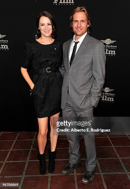Actress Jacinda Barrett and actor Gabriel Macht arrive at the Santa Barbara International Film Festival closing night screening of "Middle Men" on...