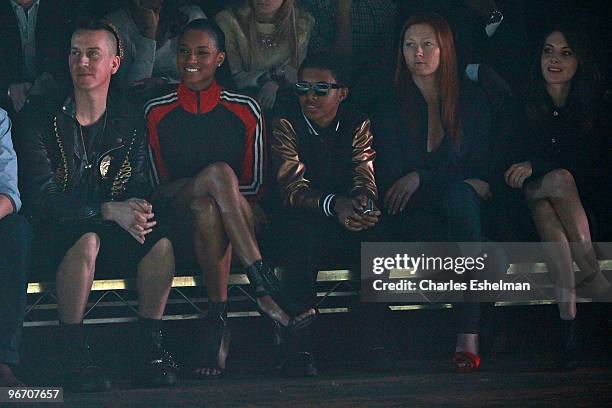 Designer Jeremy Scott, recording artist Ciara, Diggy Simmons, model Maggie Rizer and actress Alison Brie attend the Y-3 Fall 2010 fashion show during...