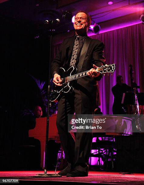 Joe Piscopo performs at charity fundraiser for Sheila Kar Health Foundation at The Beverly Hilton hotel on February 14, 2010 in Beverly Hills,...