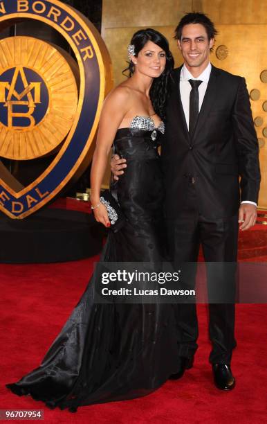 Mitchell Johnson and wife Jessica Bratich arrive at the 2010 Allan Border Medal at Crown Casino on February 15, 2010 in Melbourne, Australia.