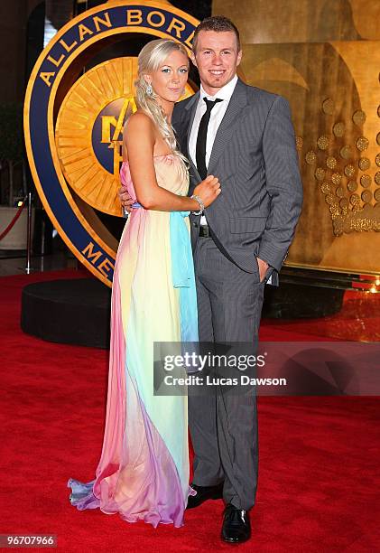 Katrina Quaine and partner Peter Siddle arrive at the 2010 Allan Border Medal at Crown Casino on February 15, 2010 in Melbourne, Australia.