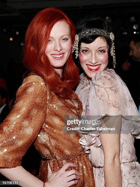 Model/singer Karen Elson and Sarah Sophie Flicker attend the Erin Fetherston Fall 2010 fashion show during Mercedes-Benz Fashion Week at Milk Studios...