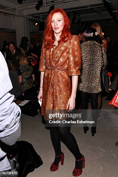 Model/singer Karen Elson attends the Erin Fetherston Fall 2010 fashion show during Mercedes-Benz Fashion Week at Milk Studios on February 14, 2010 in...