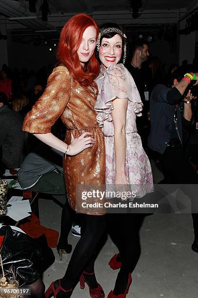 Model/singer Karen Elson and Sarah Sophie Flicker attend the Erin Fetherston Fall 2010 fashion show during Mercedes-Benz Fashion Week at Milk Studios...