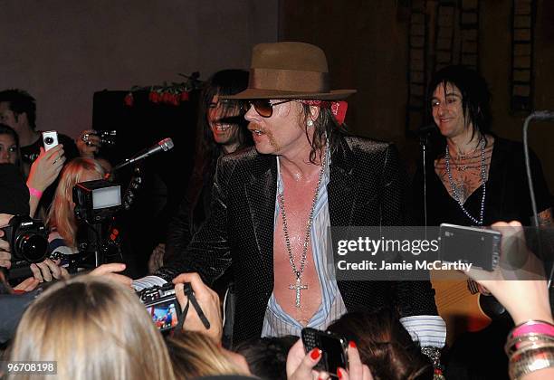 Axl Rose of Guns N' Roses performs Live At Nur Khan's Rose Bar Sessions presented by DeLeon Tequila at Gramercy Park Hotel on February 14, 2010 in...