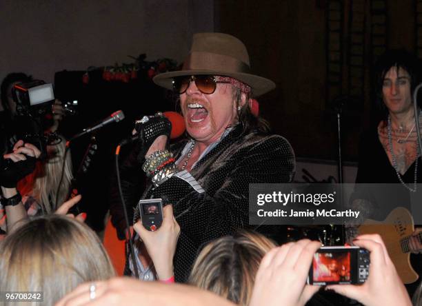 Axl Rose of Guns N' Roses performs Live At Nur Khan's Rose Bar Sessions presented by DeLeon Tequila at Gramercy Park Hotel on February 14, 2010 in...