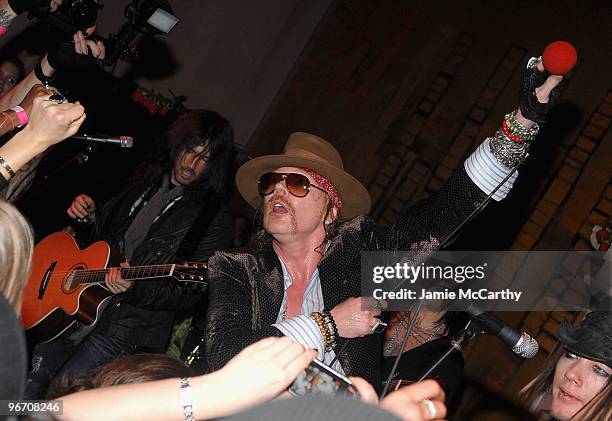 Axl Rose of Guns N' Roses performs Live At Nur Khan's Rose Bar Sessions presented by DeLeon Tequila at Gramercy Park Hotel on February 14, 2010 in...