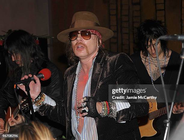 Axl Rose of Guns N' Roses performs Live At Nur Khan's Rose Bar Sessions presented by DeLeon Tequila at Gramercy Park Hotel on February 14, 2010 in...