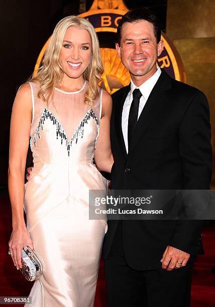 Rianna Ponting and wife Ricky Ponting arrive at the 2010 Allan Border Medal at Crown Casino on February 15, 2010 in Melbourne, Australia.