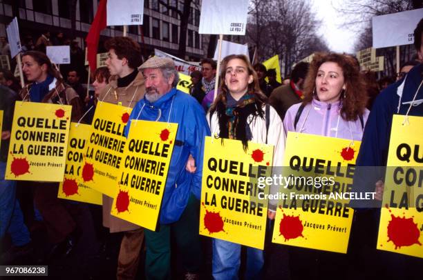 Manifestation contre la guerre du Golfe à Paris, le 26 janvier 1991, France.