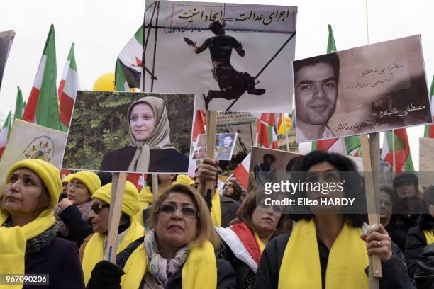 Manifestation organisé par le collectif 'No2Rohani & StopExecutionsIran' contre les exécutions en Iran, le 28 janvier 2016, Place Denfert-Rochereau,...