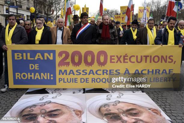 Manifestation organisé par le collectif 'No2Rohani & StopExecutionsIran' contre les exécutions en Iran, le 28 janvier 2016, Place Denfert-Rochereau,...