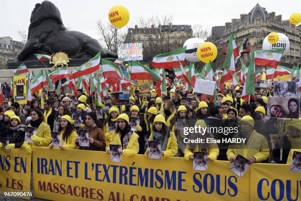 Manifestation organisé par le collectif 'No2Rohani & StopExecutionsIran' contre les exécutions en Iran, le 28 janvier 2016, Place Denfert-Rochereau,...