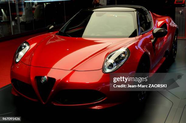 Alfa Romeo 4C Spider Standard Edition 1750 Tbi 240 HP, présentee sur le stand Alfa Romeo pendant le Mondial de l'Automobile, à Paris en France le 29...