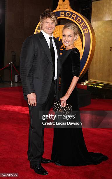 Shane Watson and partner Lee Furlong arrive at the 2010 Allan Border Medal at Crown Casino on February 15, 2010 in Melbourne, Australia.