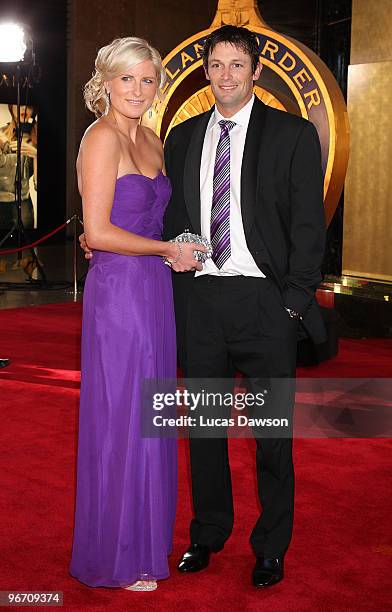 Ben Hilfenhaus and partner Meredith Jenkins arrive at the 2010 Allan Border Medal at Crown Casino on February 15, 2010 in Melbourne, Australia.