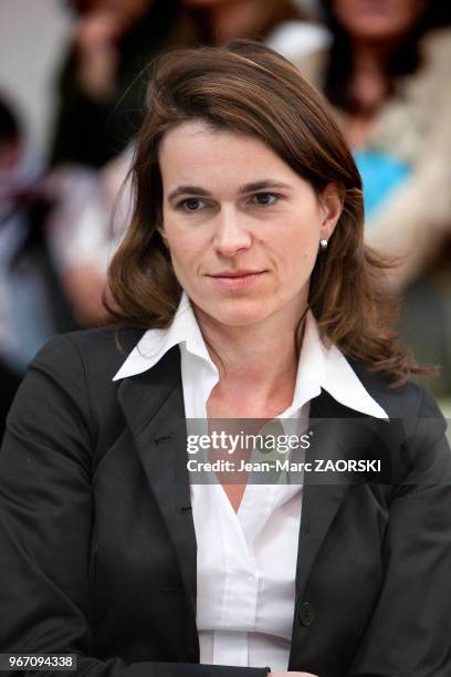 Portrait d'Aurélie Filippetti, femme politique et romancière française, ministre de la Culture et de la Communication de 2012 à 2014, ici au Salon du...