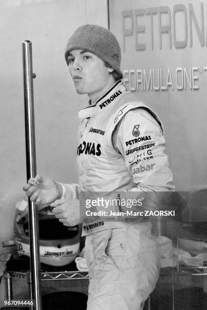 Portrait du pilote automobile de double nationalité finlandaise et allemande Nico Rosberg, lors des essais privés de pré-saison sur le circuit de...