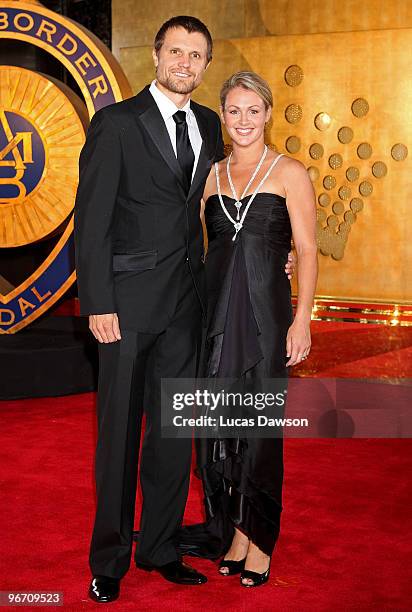 Dirk Nannes and wife Erin Nannes arrive at the 2010 Allan Border Medal at Crown Casino on February 15, 2010 in Melbourne, Australia.