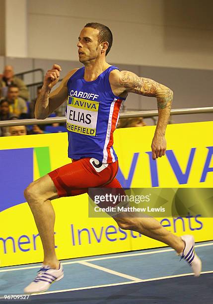 Matt Elias of Cardiff in action during the Mens 400m Heats during the first day of the AVIVA World Trials and UK Championships at the EIS on February...