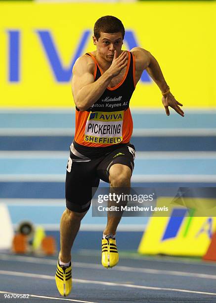 Craig Pickering of Milton Keynes in action during the Mens 60m final during the first day of the AVIVA World Trials and UK Championships at the EIS...