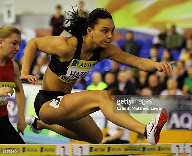 Louise Hazel of Birchfield in action during the Womens 60m Hurdles Final during the second day of the AVIVA World Trials and UK Championship at EIS...