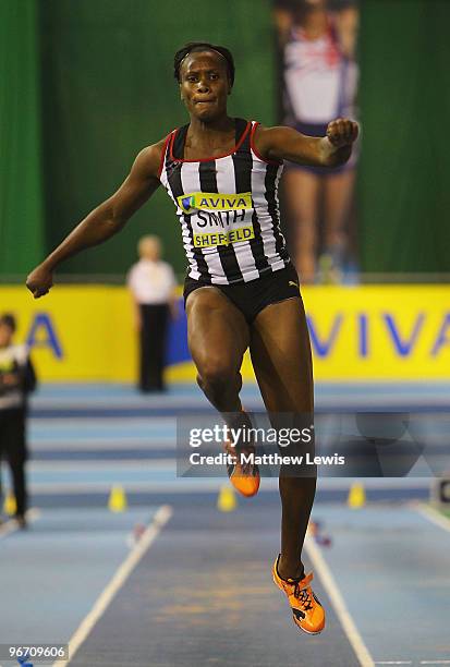 Trecia Smith of Jamaica in action during the Womens Triple Jump Final during the first day of the AVIVA World Trials and UK Championships at the EIS...