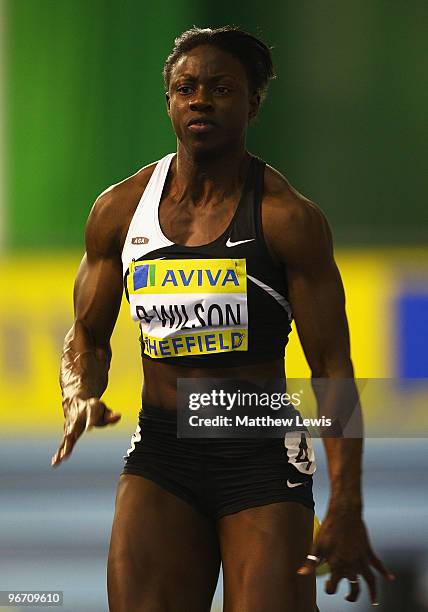 Bernice Wilson of Sheffield in action during the Womens 60m final during the first day of the AVIVA World Trials and UK Championships at the EIS on...