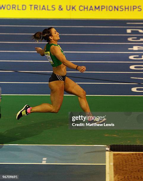 Kelly Proper of Ireland in action during the Womens Long Jump Final during the second day of the AVIVA World Trials and UK Championship at EIS on...