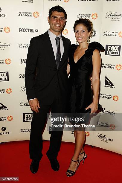 John Aloisi and Angela Aloisi arrive for the 2010 A-League Awards at The Ivy on February 15, 2010 in Sydney, Australia.