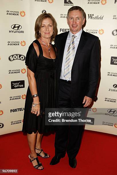 Ernie Merrick and Kerry Merrick arrive for the 2010 A-League Awards at The Ivy on February 15, 2010 in Sydney, Australia.