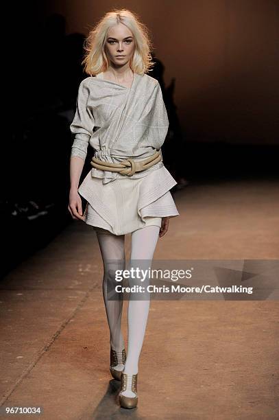 Model walks down the runway during the Thakoon fashion show, part of New York city Fashion Week, New York on February 14, 2010 in New York, New York.