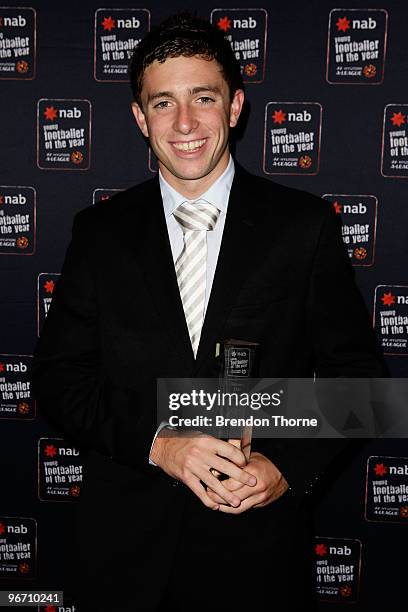 Tommy Oar poses with the NAB Young Footballer of the Year award during the 2010 A-League Awards at The Ivy on February 15, 2010 in Sydney, Australia.