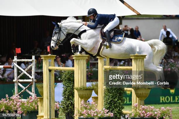 Louise Saywell of United States of America, riding Golden Wave Ol, during Rolex Grand Prix Piazza di Siena on May 27, 2018 in Villa Borghese Rome,...
