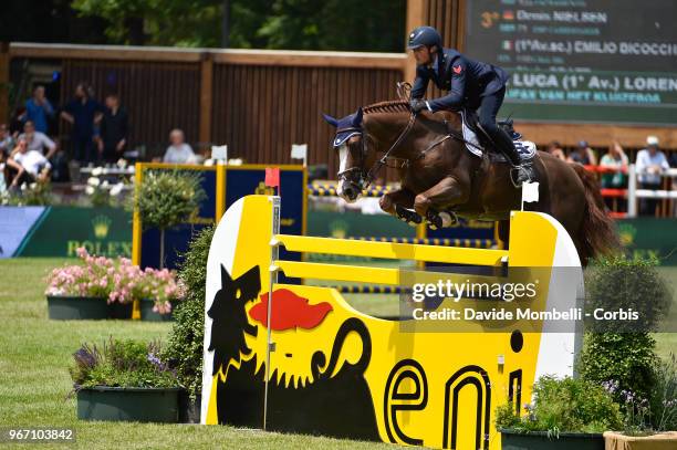 Lorenzo DE LUCA of Italy, riding HALIFAX VAN HET KLUIZEBOS, during Rolex Grand Prix Piazza di Siena on May 27, 2018 in Villa Borghese Rome, Italy.