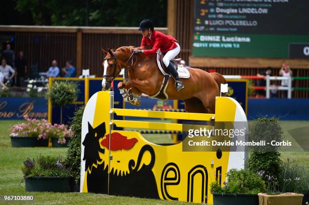 Luciana DINIZ of Portugal, riding Fit For Fun 13 during the Rolex Grand Prix Piazza di Siena in Villa Borghese on May 27, 2018 in Rome, Italy.