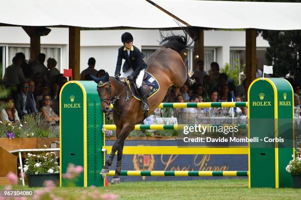 Edwina TOPS-ALEXANDER of Australia, riding INCA BOY VAN T VIANAHOF during the Rolex Grand Prix Piazza di Siena in Villa Borghese on May 27, 2018 in...