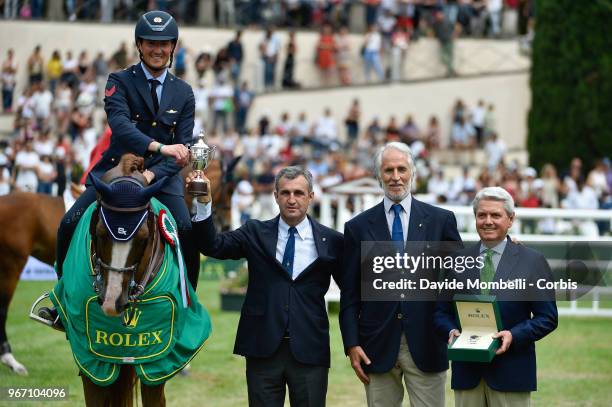 Lorenzo DE LUCA of Italy, riding HALIFAX VAN HET KLUIZEBOS, Marco Di Paola president FISE, Giovanni Malagò president CONI, Gian Paolo Marini CEO of...