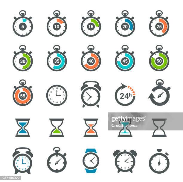 time clock icons set - pendulum stock illustrations