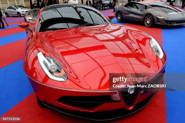 View of the Disco Volante 2012 by Touring, a concept car shown at the international exhibition, in Hotel des Invalides in Paris in France on January...