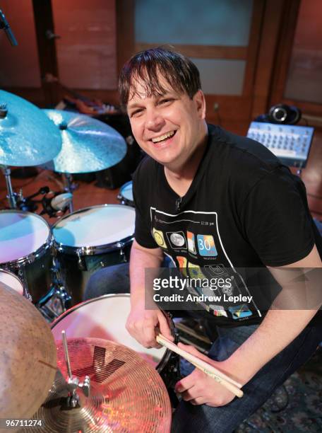 Drummer Keith Carlock poses for a portrait during the taping of his instructional DVD 'The Big Picture' on April 10th, 2009 in Englewood, New Jersey,...