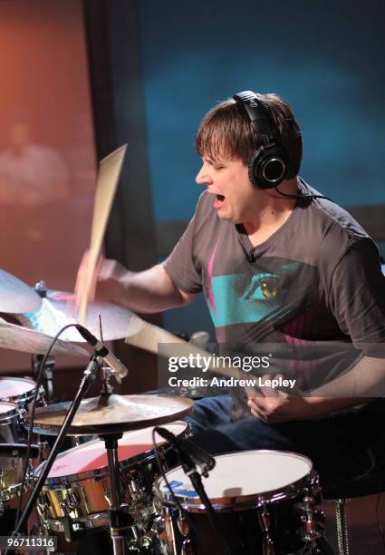 Drummer Keith Carlock plays, wearing headphones, during the taping of his instructional DVD 'The Big Picture' on April 10th, 2009 in Englewood, New...