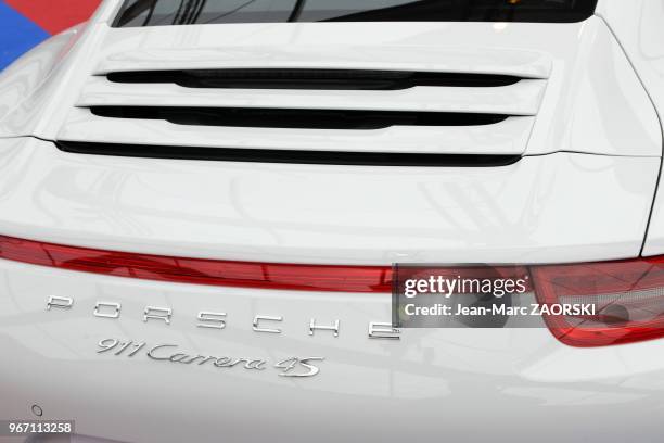 Detail of the Porsche 911 Carrera 4S shown at the international exhibition, in Hotel des Invalides in Paris in France on January 30, 2013.