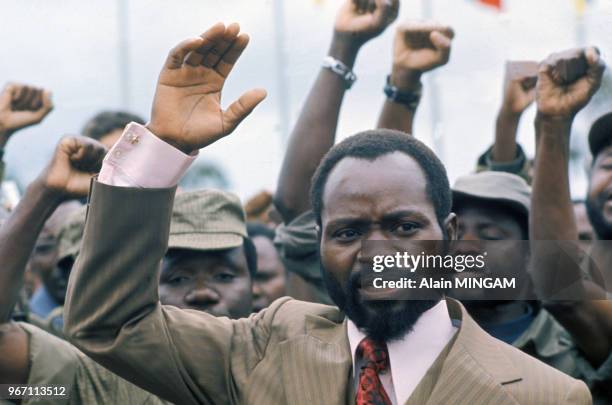 Portrait de Samora Machel, nouveau président, lors de la proclamation de l'indépendance du pays le 25 juin 1976 à Maputo, Mozambique.