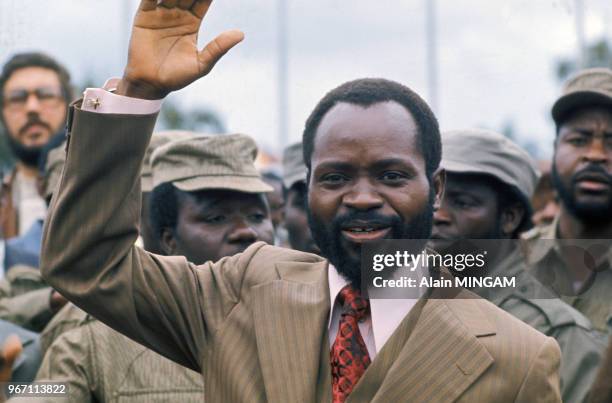 Portrait de Samora Machel, nouveau président, lors de la proclamation de l'indépendance du pays le 25 juin 1976 à Maputo, Mozambique.