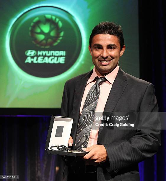 Carlos Hernandez who was the winner of the Johnny Warren Medal at the 2010 A-League Awards at The Ivy Ballroom on February 15, 2010 in Sydney,...