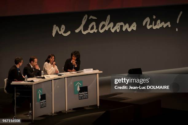 Jean-Christophe Lagarde, président de l'UDI, Anne Hidalgo, maire de Paris et la journaliste Audrey Pulvar, lors d'un débat après la publication du...