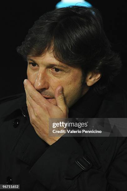 Milan head coach Nascimento de Araujo Leonardo looks on prior to the Serie A match between AC Milan and Udinese Calcio at Stadio Giuseppe Meazza on...